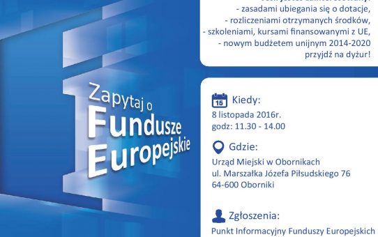 Mobilny Punkt Informacyjny Funduszy Europejskich zaprasza na dyżur w Obornikach
